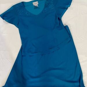 Karin Stevens Teal Embroidered V-Neck Dress